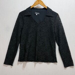B.i.y.a.y.c.d.a. Lace Top Womens M Black Long Sleeve V-Neck Gothic Formal Office